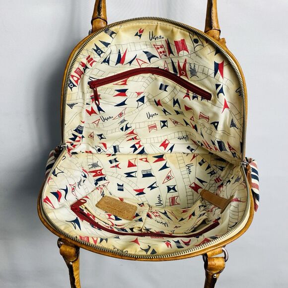 Brighton Vera Nautical Red White Blue Dome Handbag Striped Double Top Handle